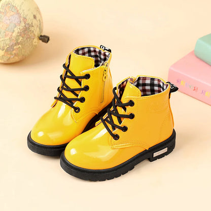 2025 New Winter Children Shoes PU Leather Waterproof Plush Boots Kids Snow Boots Brand Girls Boys Casual Boots Fashion Sneakers