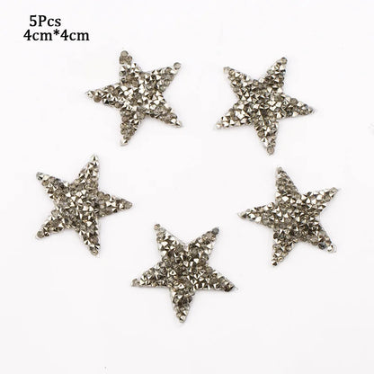 4/6/8Cm Hotfix Jet Hematite Star Rhinestone Mixed Embroidered Iron on Patch for Clothing Badge Paste for Clothes Bag Pant Shoes