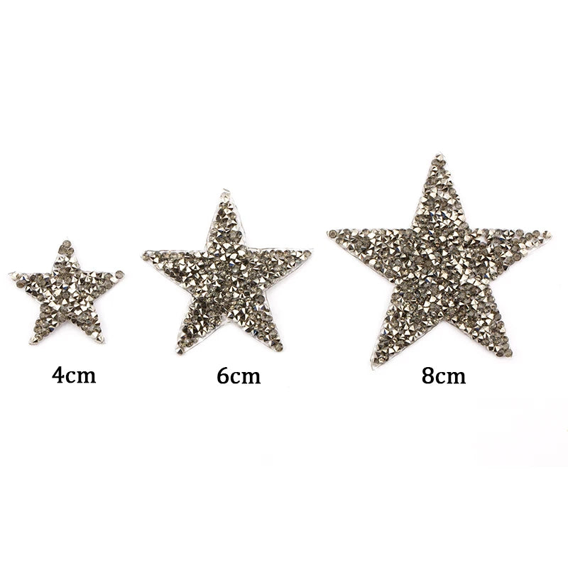 4/6/8Cm Hotfix Jet Hematite Star Rhinestone Mixed Embroidered Iron on Patch for Clothing Badge Paste for Clothes Bag Pant Shoes