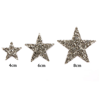 4/6/8Cm Hotfix Jet Hematite Star Rhinestone Mixed Embroidered Iron on Patch for Clothing Badge Paste for Clothes Bag Pant Shoes