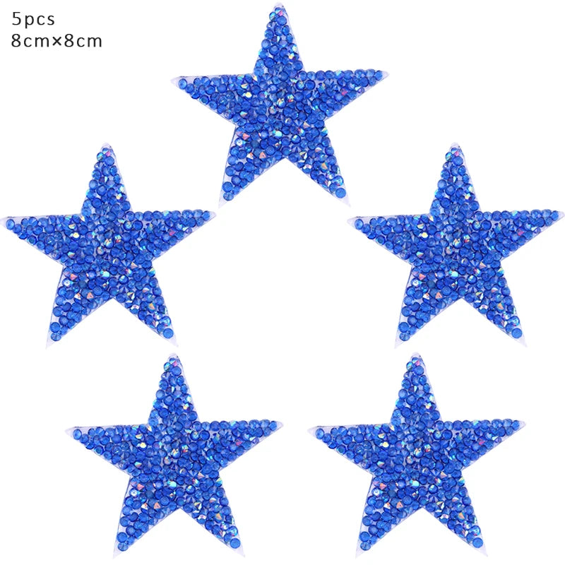 4/6/8Cm Hotfix Jet Hematite Star Rhinestone Mixed Embroidered Iron on Patch for Clothing Badge Paste for Clothes Bag Pant Shoes