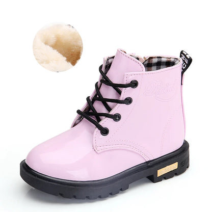 2025 New Winter Children Shoes PU Leather Waterproof Plush Boots Kids Snow Boots Brand Girls Boys Casual Boots Fashion Sneakers