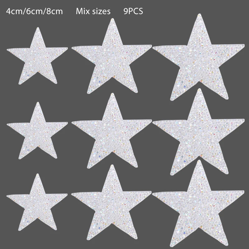 4/6/8Cm Hotfix Jet Hematite Star Rhinestone Mixed Embroidered Iron on Patch for Clothing Badge Paste for Clothes Bag Pant Shoes