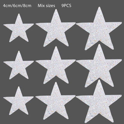 4/6/8Cm Hotfix Jet Hematite Star Rhinestone Mixed Embroidered Iron on Patch for Clothing Badge Paste for Clothes Bag Pant Shoes