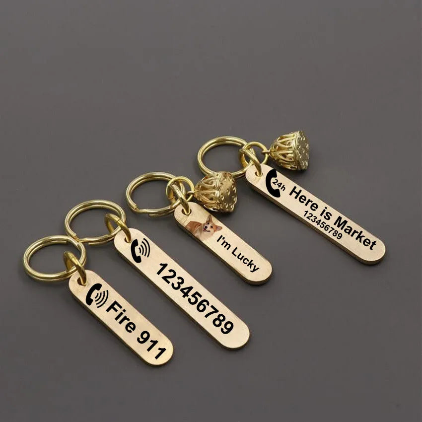 Custom Yellow-Copper Ruler Lotus Design Car Logo Name Number Keychain Laser Keyring Stainless Steel Chaveiro Personalizado Gifts