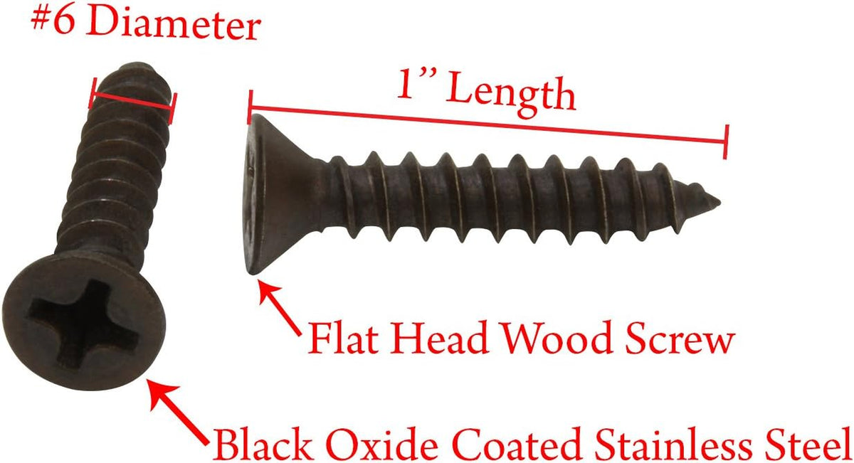 6 X 1'' Black Oxide Coated Stainless Flat Head Phillips Wood Screw, (25 Pc), 18-8 (304) Stainless Steel Screws Corrosion Resistant Flat Head by