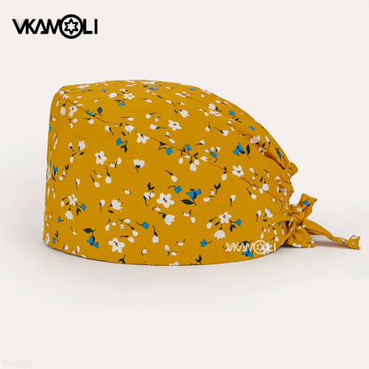 Women'S Cotton Scrubs Caps Weat-Absorbent Elastic Section Pet Grooming Nursing Work Hats Lab Flower Print Scrub Hat Wholesale