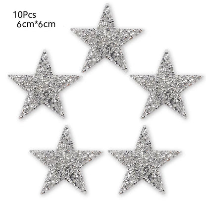4/6/8Cm Hotfix Jet Hematite Star Rhinestone Mixed Embroidered Iron on Patch for Clothing Badge Paste for Clothes Bag Pant Shoes