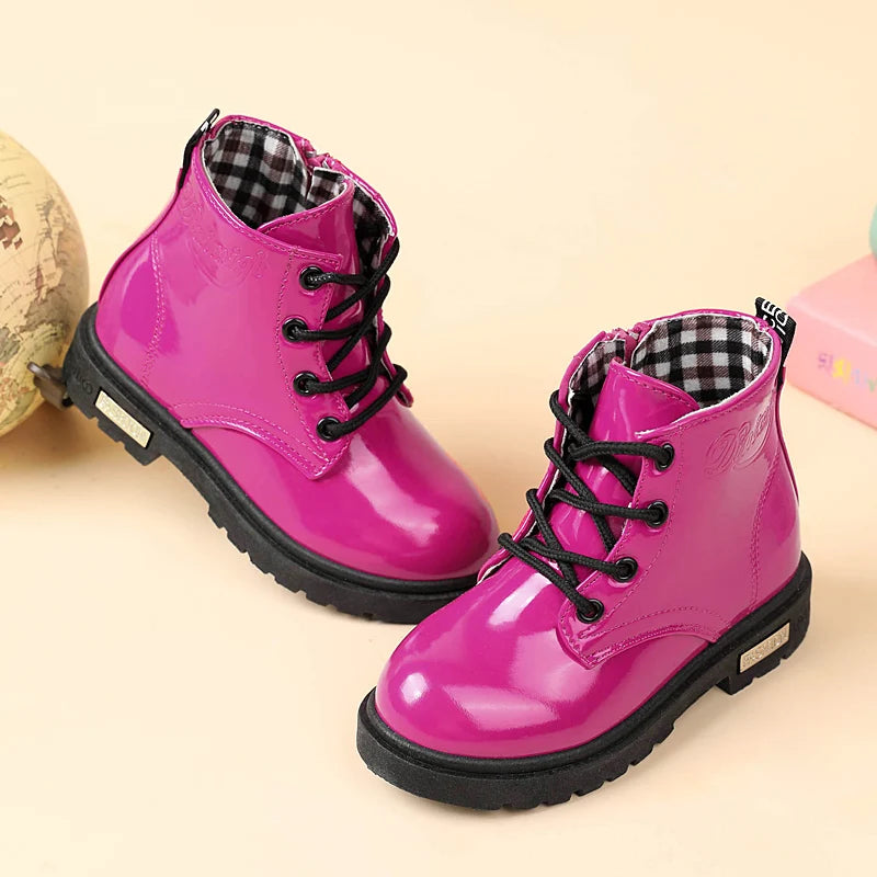 2025 New Winter Children Shoes PU Leather Waterproof Plush Boots Kids Snow Boots Brand Girls Boys Casual Boots Fashion Sneakers