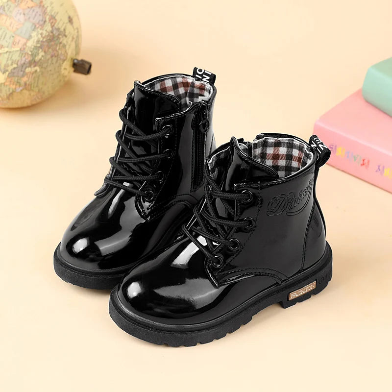 2025 New Winter Children Shoes PU Leather Waterproof Plush Boots Kids Snow Boots Brand Girls Boys Casual Boots Fashion Sneakers