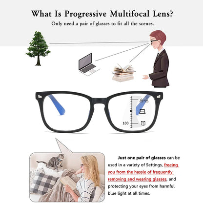 Square Multifocal Progressive Reading Glasses Men Fashion with Diopters Anti-Glare Computer Eyeglasses Women UV400