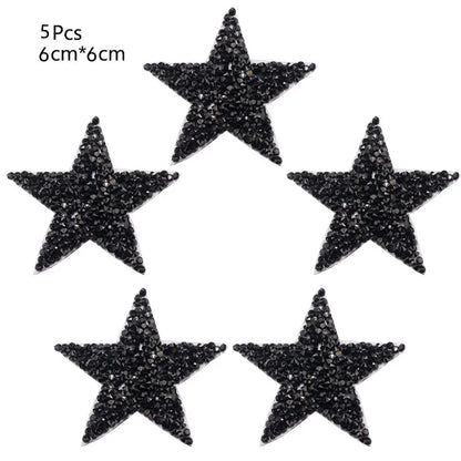4/6/8Cm Hotfix Jet Hematite Star Rhinestone Mixed Embroidered Iron on Patch for Clothing Badge Paste for Clothes Bag Pant Shoes
