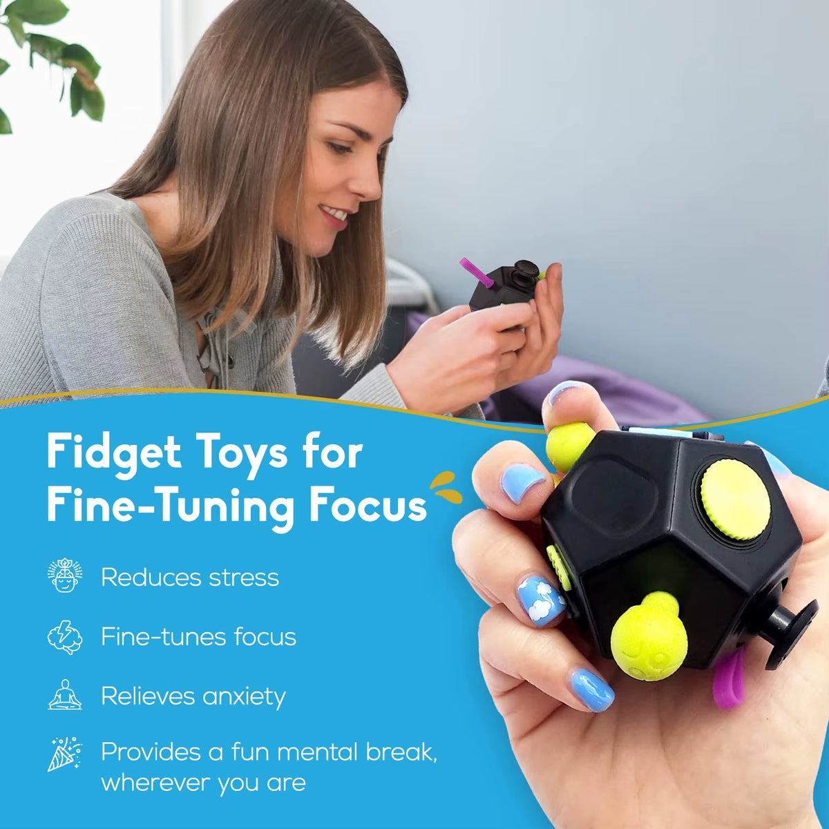 Fidget Cube Toy,Edc Fidgeting anti Stress Relief Toys,Anxiety Antistress Magic Cube Toys for Adults Kids Autism AD ADHD 12 Side