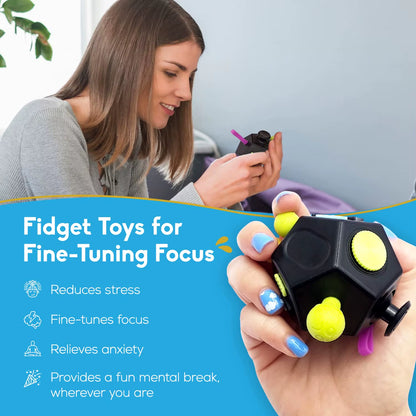 Fidget Cube Toy,Edc Fidgeting anti Stress Relief Toys,Anxiety Antistress Magic Cube Toys for Adults Kids Autism AD ADHD 12 Side