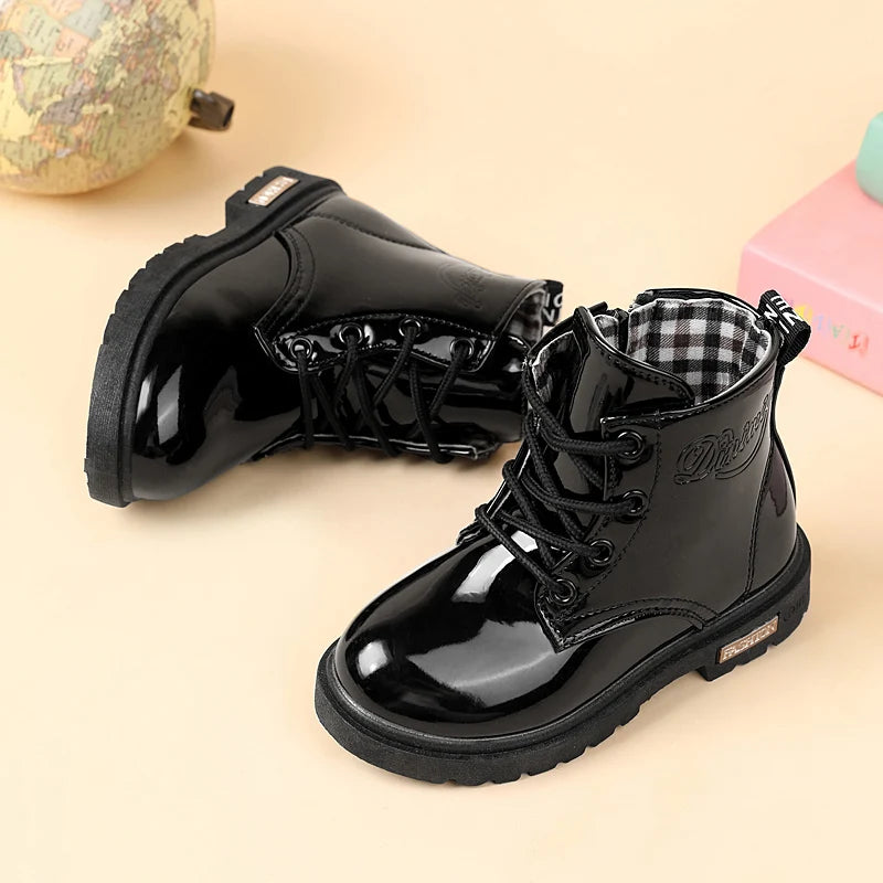 2025 New Winter Children Shoes PU Leather Waterproof Plush Boots Kids Snow Boots Brand Girls Boys Casual Boots Fashion Sneakers