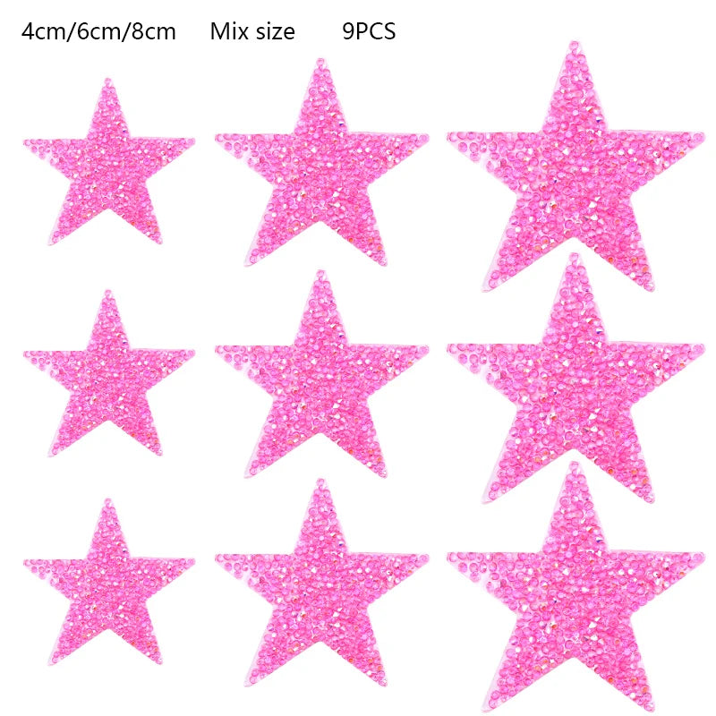 4/6/8Cm Hotfix Jet Hematite Star Rhinestone Mixed Embroidered Iron on Patch for Clothing Badge Paste for Clothes Bag Pant Shoes