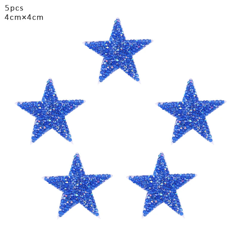 4/6/8Cm Hotfix Jet Hematite Star Rhinestone Mixed Embroidered Iron on Patch for Clothing Badge Paste for Clothes Bag Pant Shoes