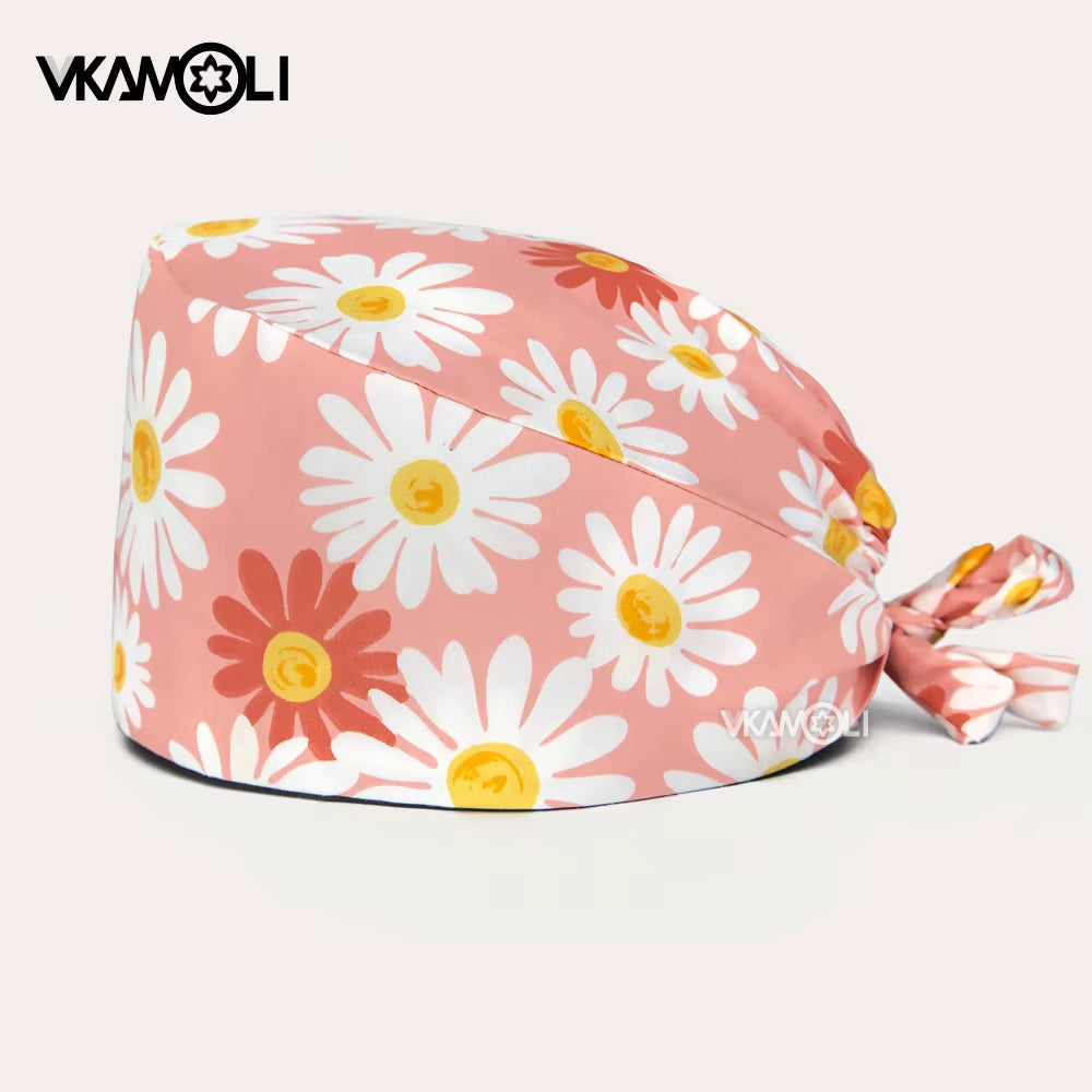 Women'S Cotton Scrubs Caps Weat-Absorbent Elastic Section Pet Grooming Nursing Work Hats Lab Flower Print Scrub Hat Wholesale