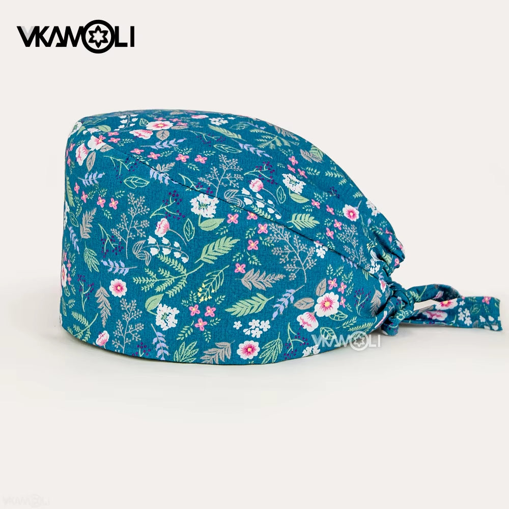 Women'S Cotton Scrubs Caps Weat-Absorbent Elastic Section Pet Grooming Nursing Work Hats Lab Flower Print Scrub Hat Wholesale