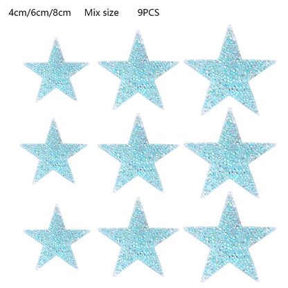 4/6/8Cm Hotfix Jet Hematite Star Rhinestone Mixed Embroidered Iron on Patch for Clothing Badge Paste for Clothes Bag Pant Shoes