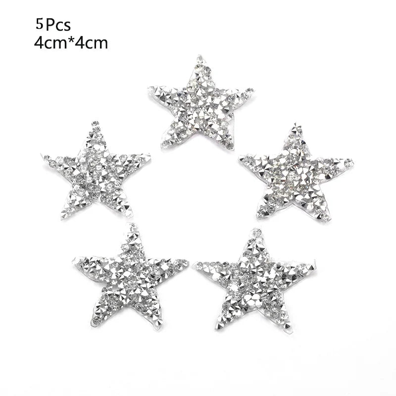 4/6/8Cm Hotfix Jet Hematite Star Rhinestone Mixed Embroidered Iron on Patch for Clothing Badge Paste for Clothes Bag Pant Shoes