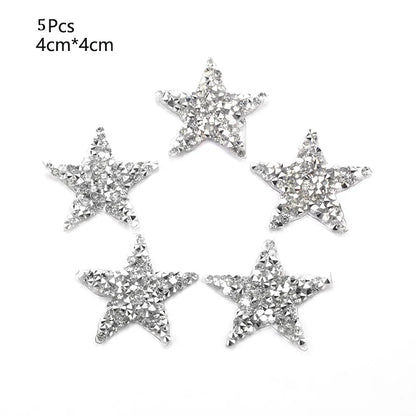 4/6/8Cm Hotfix Jet Hematite Star Rhinestone Mixed Embroidered Iron on Patch for Clothing Badge Paste for Clothes Bag Pant Shoes