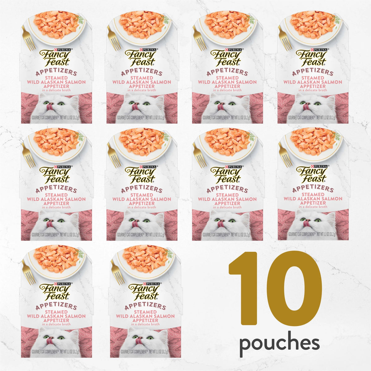 Purina  Appetizers Wet Cat Food, Steamed Alaskan Salmon, 1.1 Oz Trays, 10 Pack