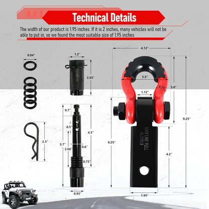 Shackle Hitch Receiver & Towing Hitch Lock, with 3/4 Inch D-Ring Shackle, 2 Insurance Pins, Weatherproof Anti-Theft Lockable Heavy Duty Solid Recovery Kit - Red