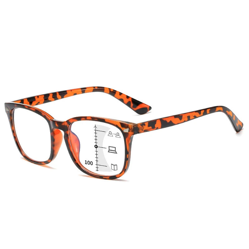 Square Multifocal Progressive Reading Glasses Men Fashion with Diopters Anti-Glare Computer Eyeglasses Women UV400