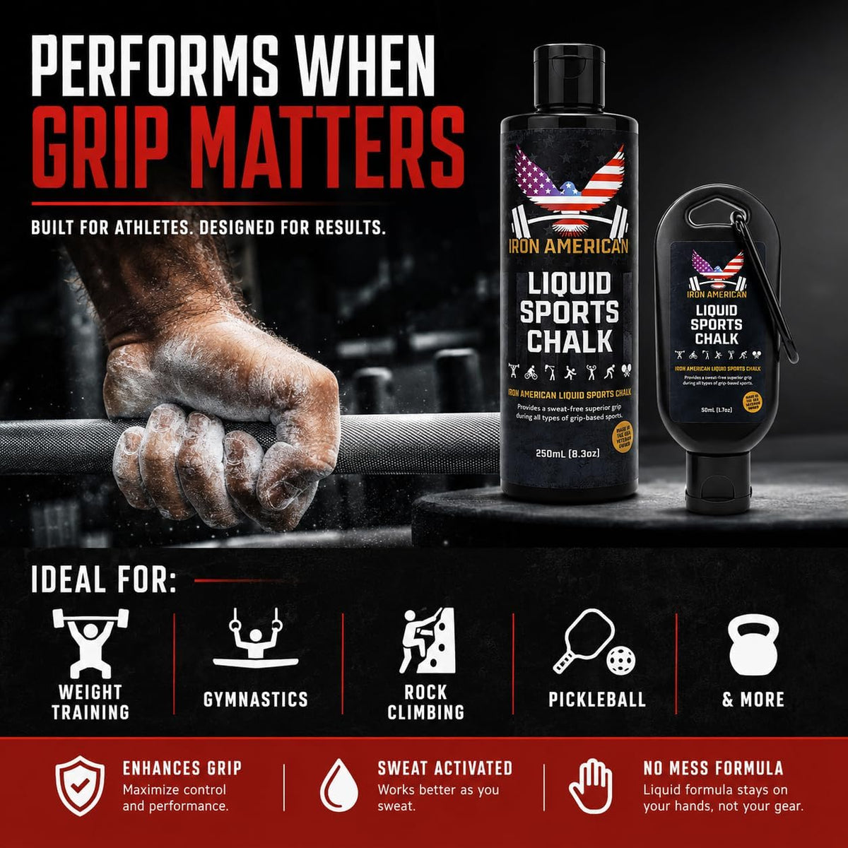 Liquid Chalk, No-Mess Gym Grip Chalk for Weightlifting and Gymnastics