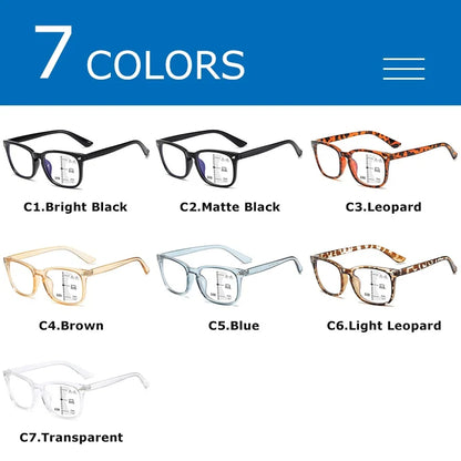 Square Multifocal Progressive Reading Glasses Men Fashion with Diopters Anti-Glare Computer Eyeglasses Women UV400
