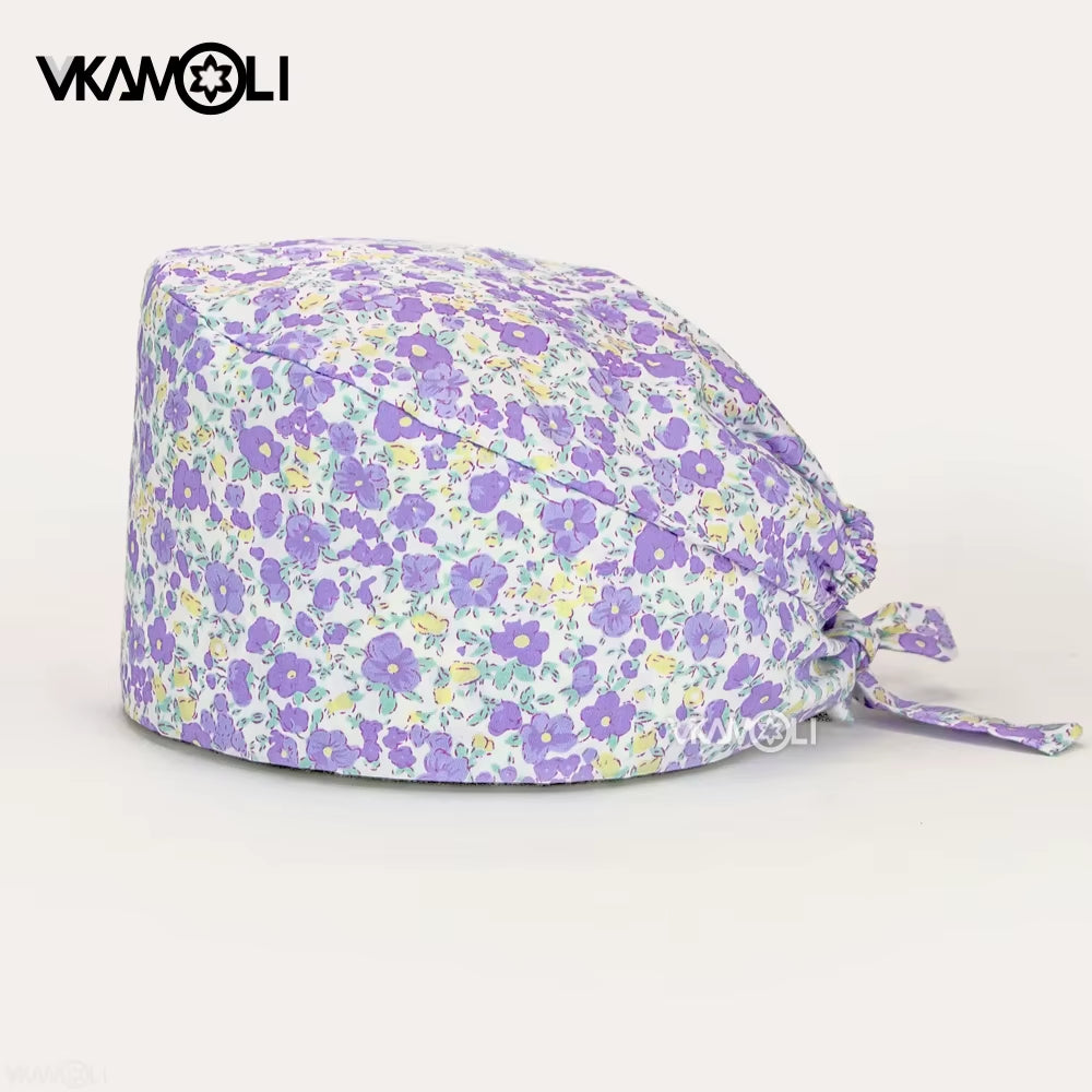 Women'S Cotton Scrubs Caps Weat-Absorbent Elastic Section Pet Grooming Nursing Work Hats Lab Flower Print Scrub Hat Wholesale