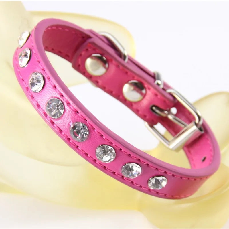 Puppy Dog Collar Crystal Hot Bling Rhinestone Pu Leather Puppy Cat Collars Necklace Neck Strap Personality Pet Products Collar