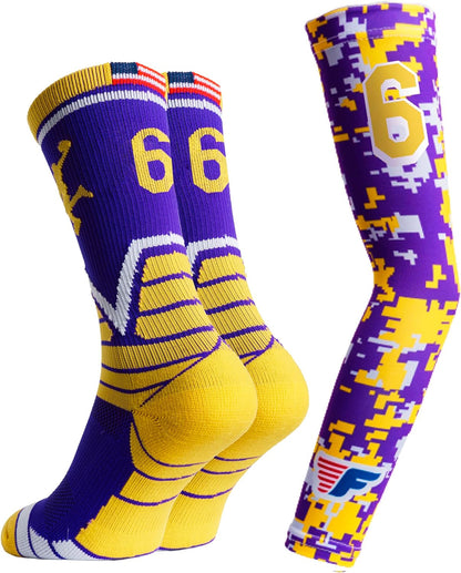 Basketball Socks for Men & Boys Crew Socks with Basketball Arm Sleeve - Made in USA