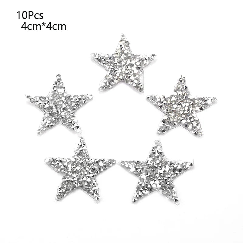 4/6/8Cm Hotfix Jet Hematite Star Rhinestone Mixed Embroidered Iron on Patch for Clothing Badge Paste for Clothes Bag Pant Shoes