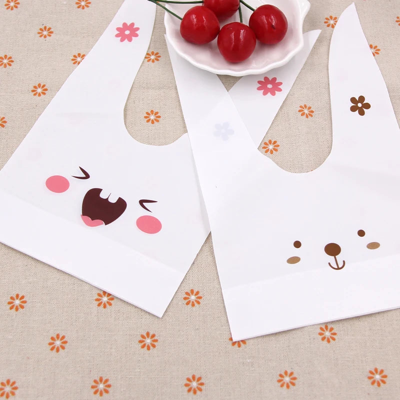 10/50Pcs/Lot Cute Rabbit Ear Bags Cookie Plastic Bags&Candy Gift Bags for Biscuits Snack Baking Package and Event Party Supplies