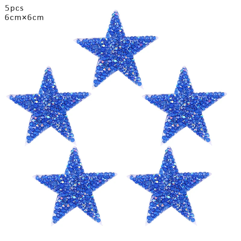 4/6/8Cm Hotfix Jet Hematite Star Rhinestone Mixed Embroidered Iron on Patch for Clothing Badge Paste for Clothes Bag Pant Shoes