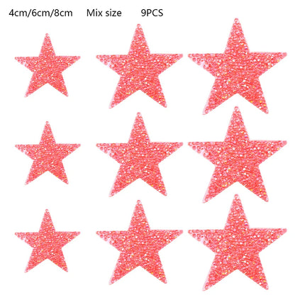 4/6/8Cm Hotfix Jet Hematite Star Rhinestone Mixed Embroidered Iron on Patch for Clothing Badge Paste for Clothes Bag Pant Shoes