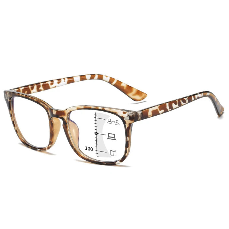 Square Multifocal Progressive Reading Glasses Men Fashion with Diopters Anti-Glare Computer Eyeglasses Women UV400