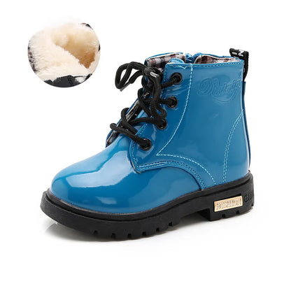 2025 New Winter Children Shoes PU Leather Waterproof Plush Boots Kids Snow Boots Brand Girls Boys Casual Boots Fashion Sneakers