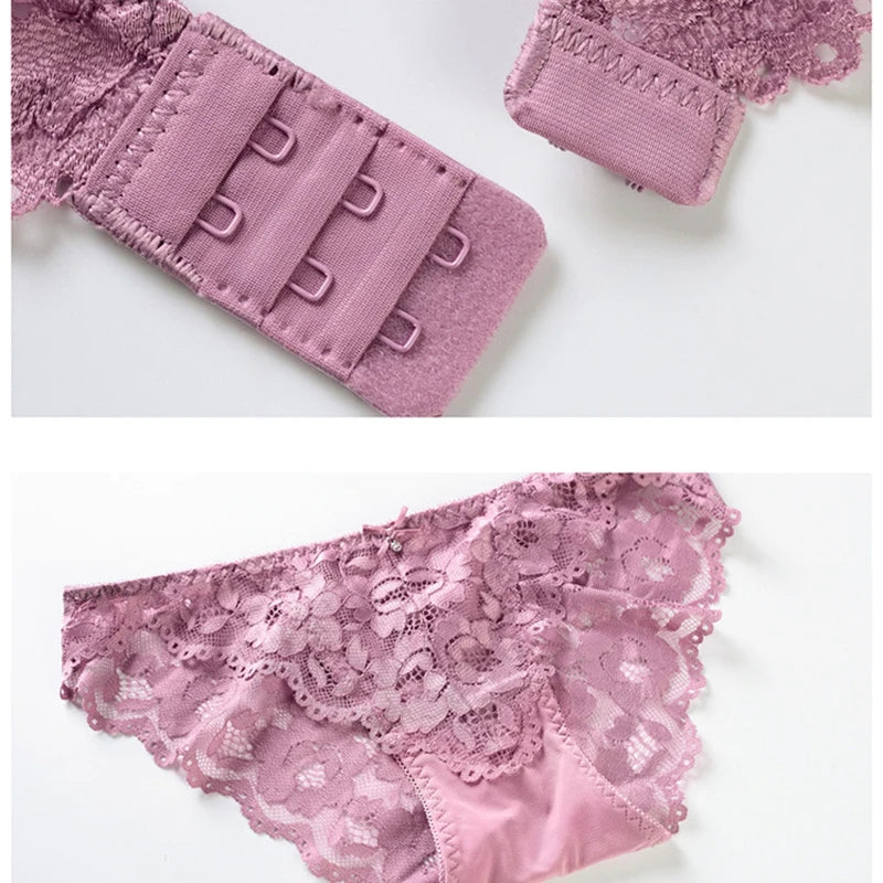 Comfort Seamless Bra and Sexy Panties Backless Wireless Set Underwear for Girls Push up Bra Lace Women Lingerie Sets