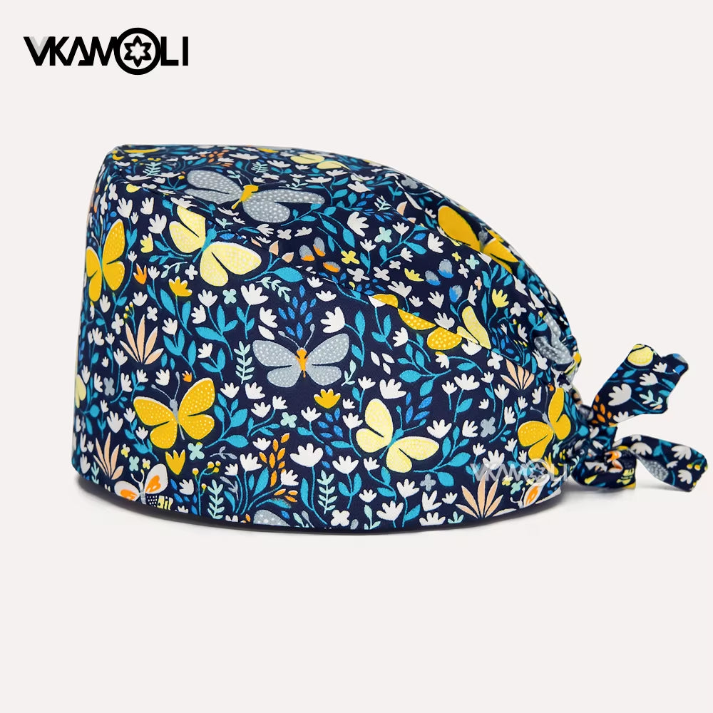 Women'S Cotton Scrubs Caps Weat-Absorbent Elastic Section Pet Grooming Nursing Work Hats Lab Flower Print Scrub Hat Wholesale