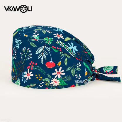 Women'S Cotton Scrubs Caps Weat-Absorbent Elastic Section Pet Grooming Nursing Work Hats Lab Flower Print Scrub Hat Wholesale